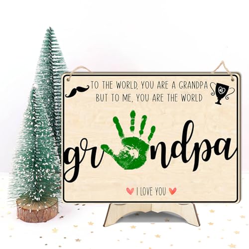 Image of Grandpa Handprint Footprint Art Craft, Fathers Day Gift, Grandfather Birthday Gift, DIY Baby Kids Card, Toddler Preschool Craft, Children Toddlers Baby Keepsake Memory, To the world you are a Grandpa