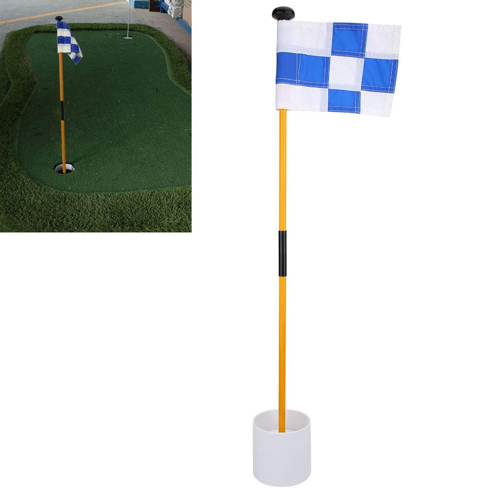 Leapiture Golf Putting Green Removable Flagstick Set Nylon Flag Practice Accessories with Blue and White Grid Flag