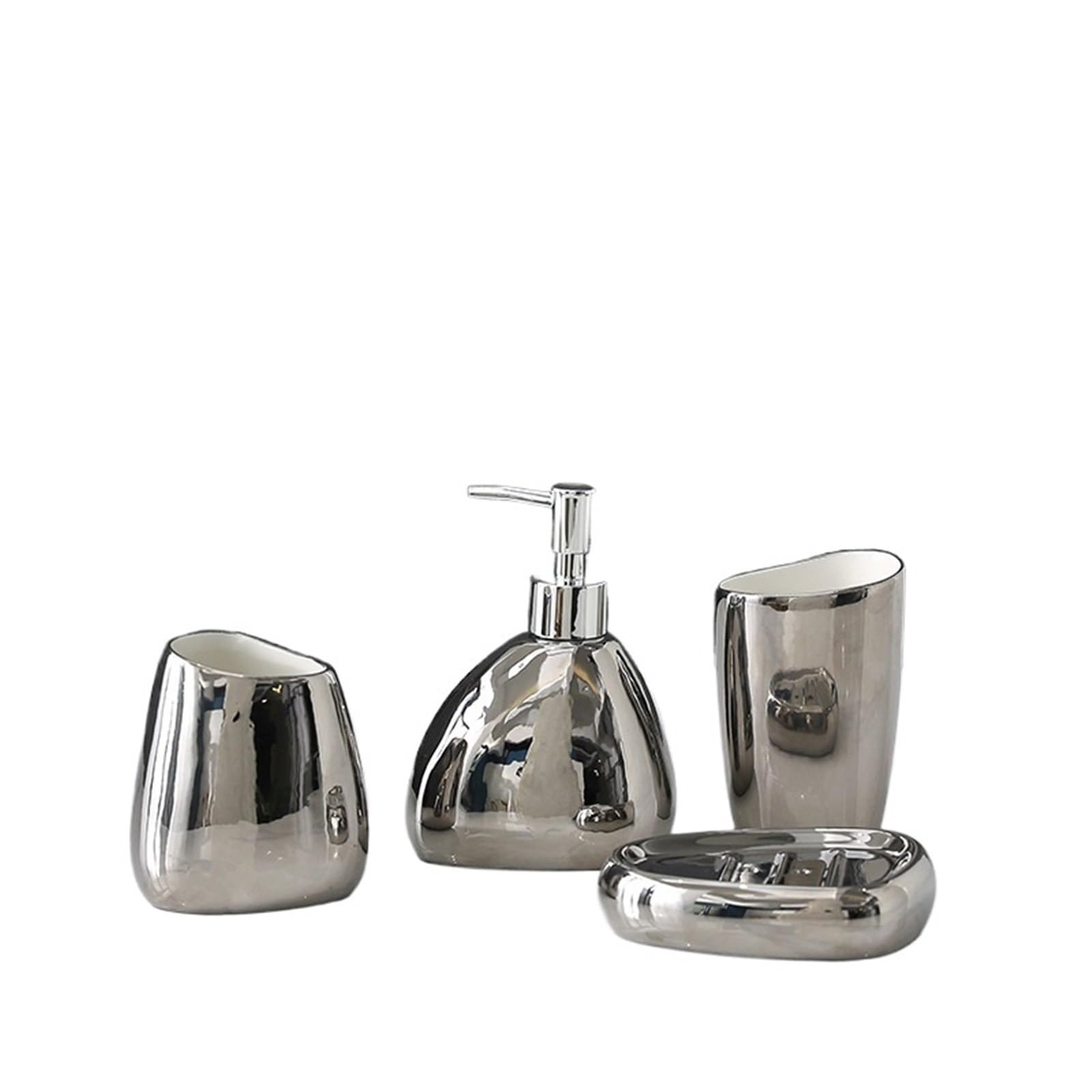 Soap Dispenser Complete Ceramic Bathroom Accessories Set With Soap Dispenser Tumbler Toothbrush Holder And Dish Organizer(Sliver 4Pcs)