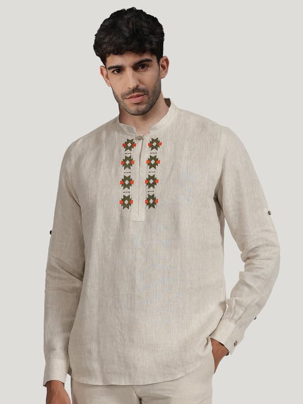 Be Active Men's Neck Embroidery 100% Cotton Short Kurta With Mandarin Collar || Short Kurta For Men Cotton || Stylish Short Kurta || Short Kurta Men (Scpl0181 S)