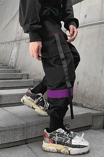 Mens Color Patchwork Punk Cargo Tactical Track Pants Techwear Hip Hop Joggers Streetwear Pants Pink-20 X-Large #TOP4