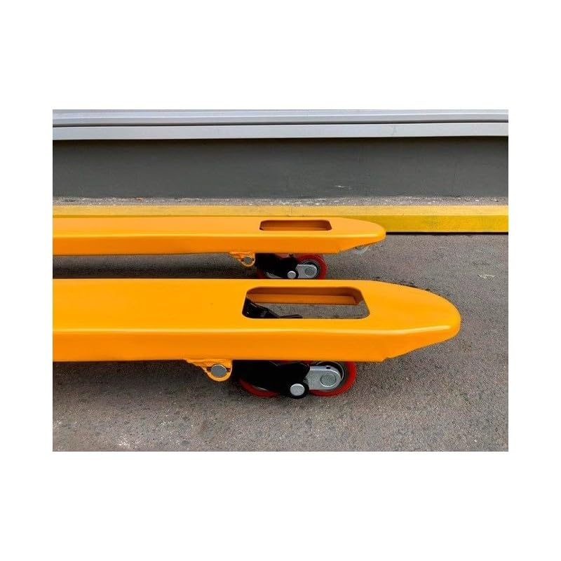 Transpaleta Manual 2500kg de Capacidad, Horquillas 1150x540mm, Ruedas y Rodillos Dobles de Poliuretano, Color Amarillo (se Entrega con timón desmontado)