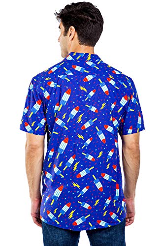 Tipsy Elves Blue Grand Finale Popsicle Usa Button Down Shirt For Men Size Large #TOP2