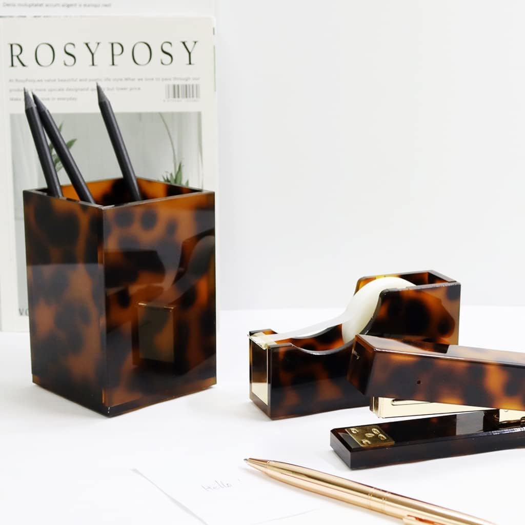 Acrylic Desk Staplers Small Leopard Gold Stapler Portable Desktop Stapler for Desk Stationery Set Office Utility Binding Supplies