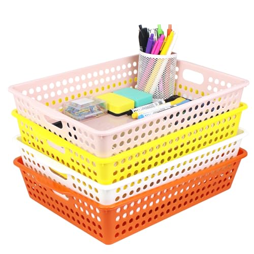 QPEY Turn In Trays Classroom,4 Pack Classroom Bins for Organizing A4 Papers Trays Classroom Baskets for Teachers, Students & Organized School Organization and Storage