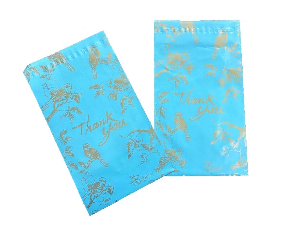 MasquedMurmurs 6x9" Designer Poly Mailer Shipping Bags with Thank You Note, Enchanted Garden Pattern, Turquoise Blue. Heavy Duty self-Adhesive mailing envelopes - 50 Pack