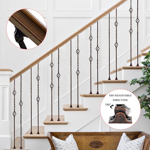 Oil Rubbed Copper Staircase Balusters - 1/2inch x 44inch, Metallic Railing Featuring Radiant Sheen, S-Curve Flower Decoration and Double Twist Balusters with Swivel by Gleefurny - Image 6