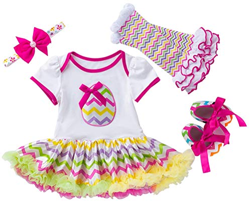 AGQT Toddler Baby Girls 4Pcs My 1st Easter Outfit Set Onesie Bodysuit+Leg Warmer+Shoes+Headband Rose Red Size 12-24 Months(80)