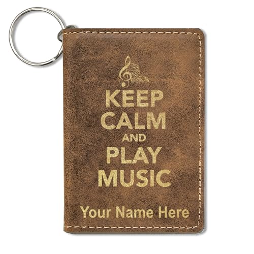 LaserGram ID Holder Wallet, Keep Calm and Play Music, Personalized Engraving Included (Rustic)