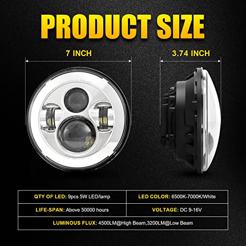 Image of Dot Approved 7Inch Chrome LED Headlight with Mounting Bracket Compatible with Motorcycle Tour,FLD,Softail Heritage,Street Glide,Road King,Electra Glide,Yamaha V-Star Road Star Wrangler