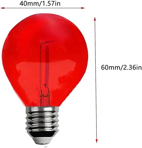 Miniatura 2 de Paquete de 15 bombillas LED de repuesto de plástico G40 de 1 W, bombillas de filamento de color rojo inastillables E12, base de candelabro E12,