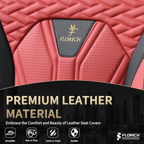 Image of FLORICH Seat Covers for Cars, Waterproof Automotive Seat Covers, Leather Car Seat Covers 2 Pack, Universal Front Seat Cushion Protector for Most Cars Trucks SUV-Black&Burgundy