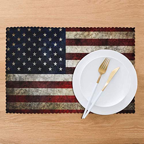 Vunko Vintage American Flag Placemats Set Of 6 Patriotic 4Th Of July Washable Non Slip Table Place Mats Rectangle 12" X 18" For Kitchen Dining Table Home Decoration Multicolor #TOP4
