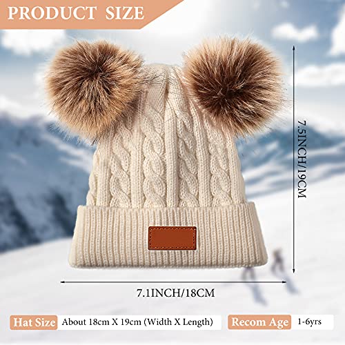 6 Pcs Kids Winter Pompom Hat Knitted Ski Beanie Hat Double Pom Beanie Cap for Girls Boys, for 1-3 Years Old2