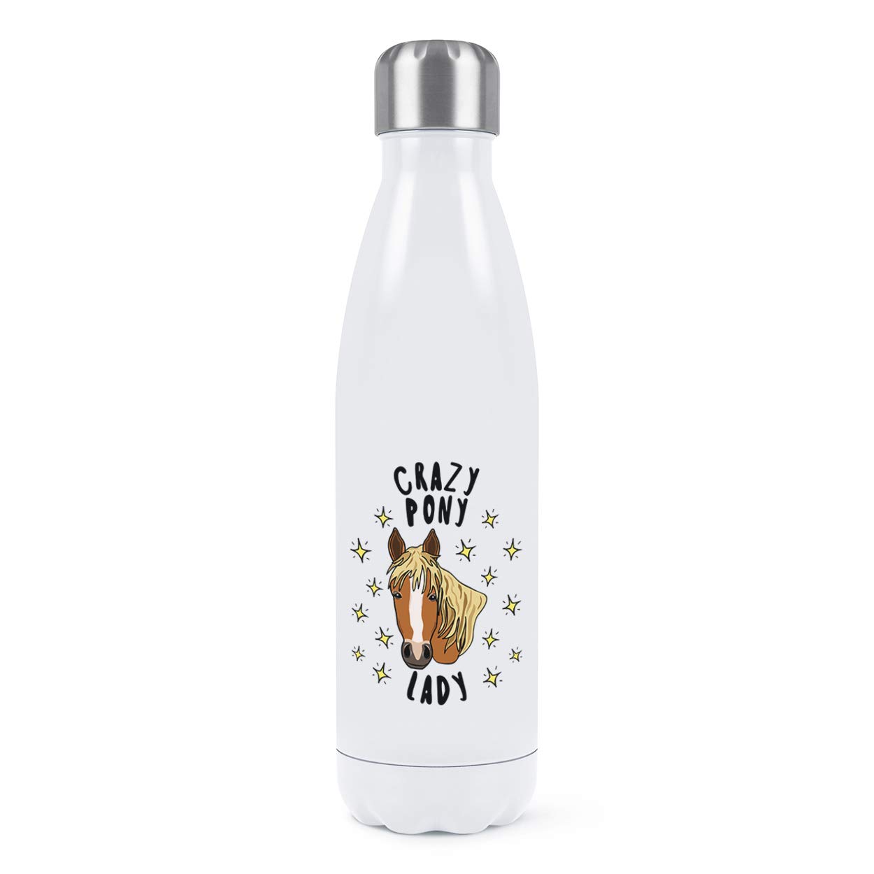 Crazy Pony Lady Stars Double Wall Water Bottle Insulated Stainless Steel Sports Drinks 500ml White