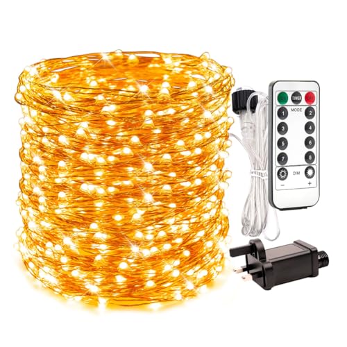 RESNICE 200Ft Long Fairy Lights Plug in Waterproof Outside Copper Wire String Lights with Remote 600 High-Bright LEDs for Garden Porch