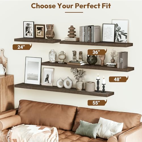 Image of Vivelove Elm Wood Floating Shelf 24x8 inch Set of 2, Dark Walnut