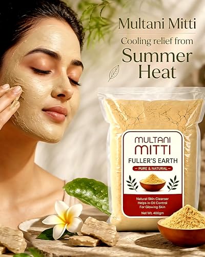 Image of Multani Mitti Powder for Face and Hair 400g, Pure Fuller's Earth Clay Face Pack