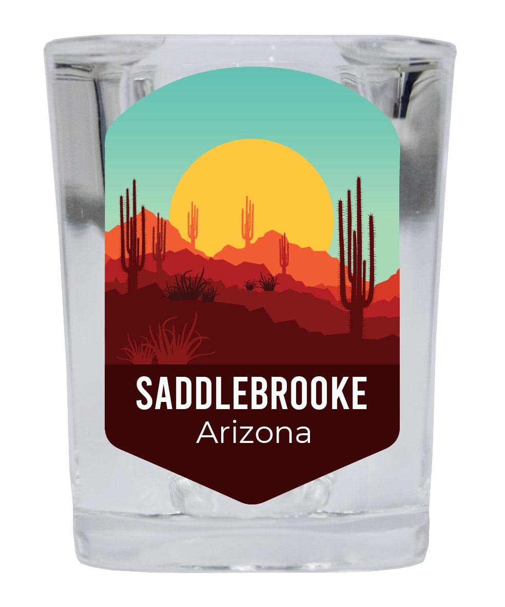 R and R Imports Saddlebrooke Arizona Souvenir 2 Ounce Square Shot Glass Desert Design