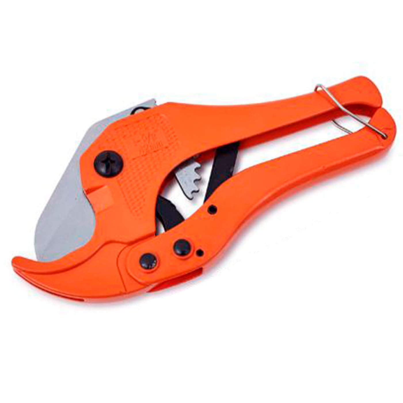 Tradineur - Cortatubos, tijera para cortar tuberías, boca de 42 mm, hoja acero carbono, tipo trinquete, ergonómico, resistente, fontanería, plomería, carpintería (Naranja, 19 cm)