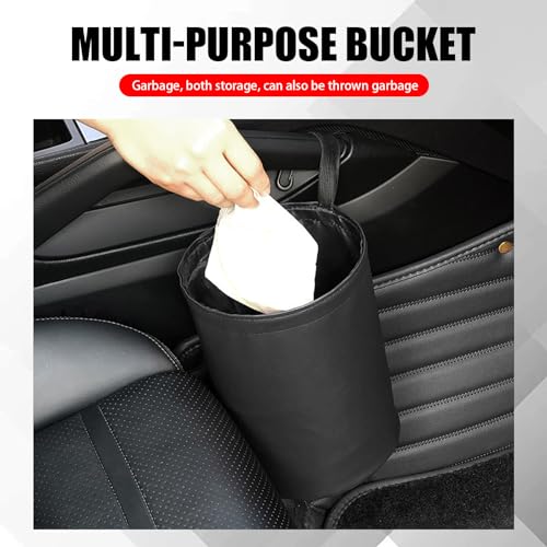 Image of 1 PC Car Trash Can, Mini Hanging Storage Bucket, Compression Folding Waterproof Storage Box, Creative Car Storage Bag, Universal for Most Cars (Black), LEELAD2201BL-1PC