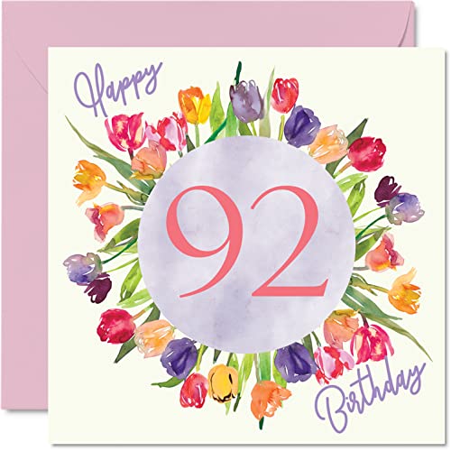 Biglietto Auguri Per 95° Compleanno Per Amica, Con Bouquet Floreale, Formato 15x15 Cm, Stampato Su Cartone FSC, Vuoto Dentro, Con Busta