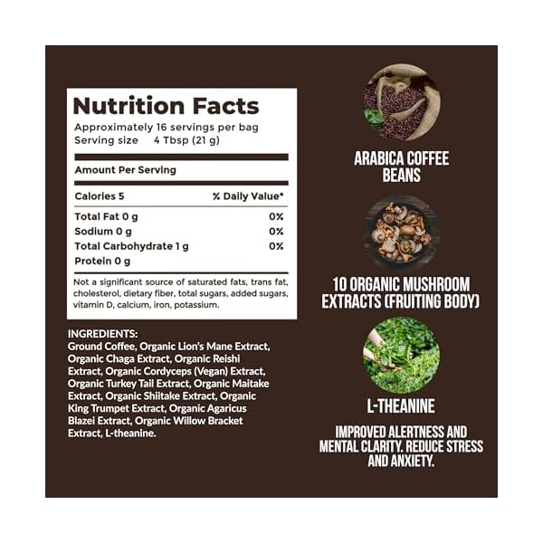 Mushroom Ground Coffee w/ 10 Organic Mushroom Extracts King Trumpet
