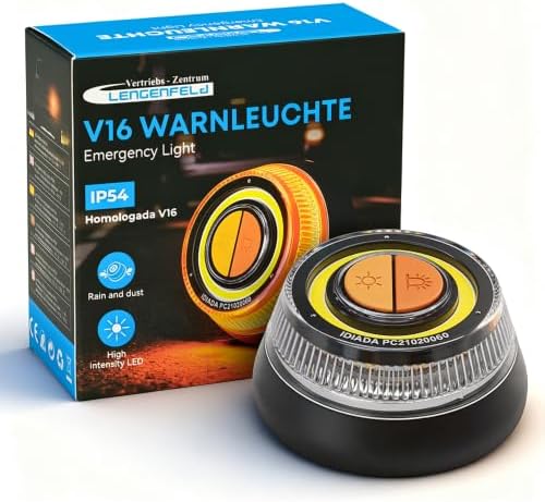 VZL Auto Zubehör - V16 Warnleuchte Auto, LED Pannenleuchte, Warndreieck | 360° Rundumlicht · Magnetfuß · IP54 Sofort einsatzbereit bei Pannen & Notfällen