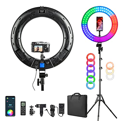 Weeylite 18 Inch Ring Light, Multi Color RGB Light Ring with Tripod Stand & Phone Holder, Remote/APP Control, Dimmable 2500K-8500K CRI95 Circle Selfie Light for Live Stream Makeup Selfie Video Tiktok