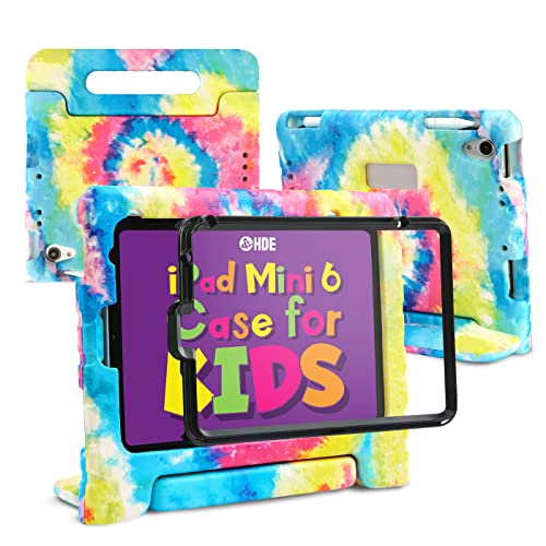 HDE Case for iPad mini 6 Kids Shock Proof Cover with Built-in Screen Protector Handle Stand for iPad 6th Generation Mini 2021 (8.3 Inch) Tie Dye