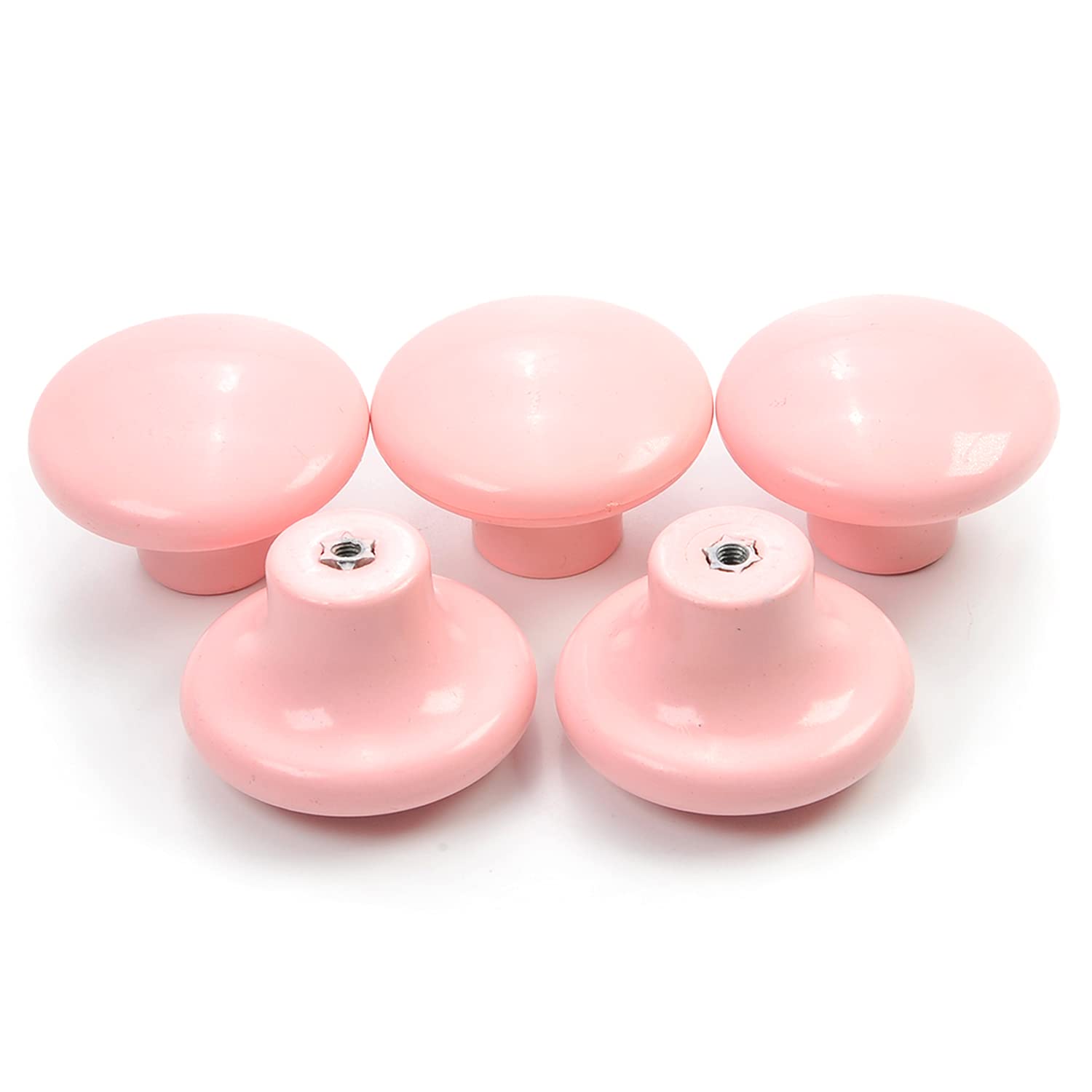 MroMax Vintage Ceramic Door Knobs Round Shape Drawer Cupboard Locker Pulls Handles Wardrobe Drawer Cabinet Home Kitchen Hardware, Pink 5pcs
