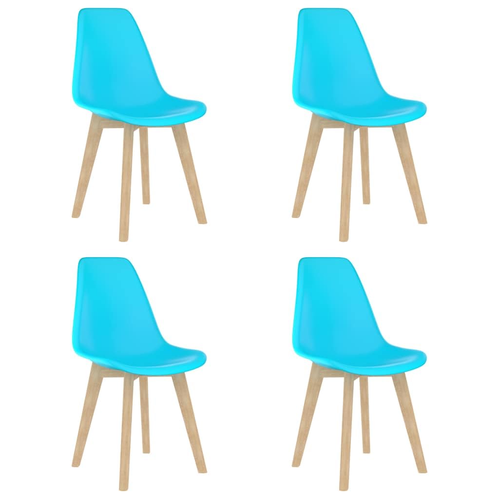 Set di 4 sedie per sala da pranzo, blu con gambe in legno di