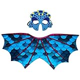 Toddler Kids Dinosaur Wings Costume Cape and Mask for Boys Girls Dragon Dress Up Party Games (Blue)