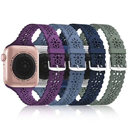 Image of Lace Silicone Bands Compatible with Apple Watch Bands for Women | Slim Thin Hollow-out Wristband for iWatch Series 11 10 9 Ultra 8 SE 7 6 5 4 3 2 1 38mm 40mm 41mm 42mm 44mm 45mm 46mm 49mm