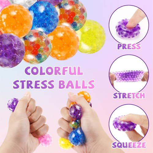 Farerkass 24 Stück Anti Stress Spielzeug Bälle, Mini Mesh Stressbälle Antistressball Kinder Set, Squishy Balls mit Wasserperlen, Squeeze Ball für Angst abbauen und Beruhigung Geburtstag Geschenke