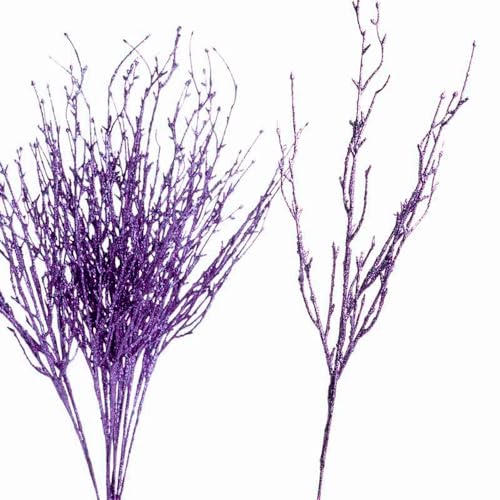Factory Direct Craft Pack of 12 Purple Glittery Artificial Twig Branches Purple Glitter Covered Stems for Christmas Holiday Decorations Centerpieces Christmas Trees and Floral Arrangements