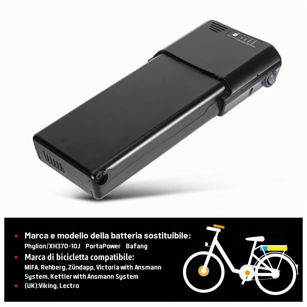 SEASON Ebike Batteria di ricambio 36V 10.4Ah / 14Ah agli Ioni di Litio Batteria per bici elettrica MIFA Zündapp, sistema di trasmissione Ansmann