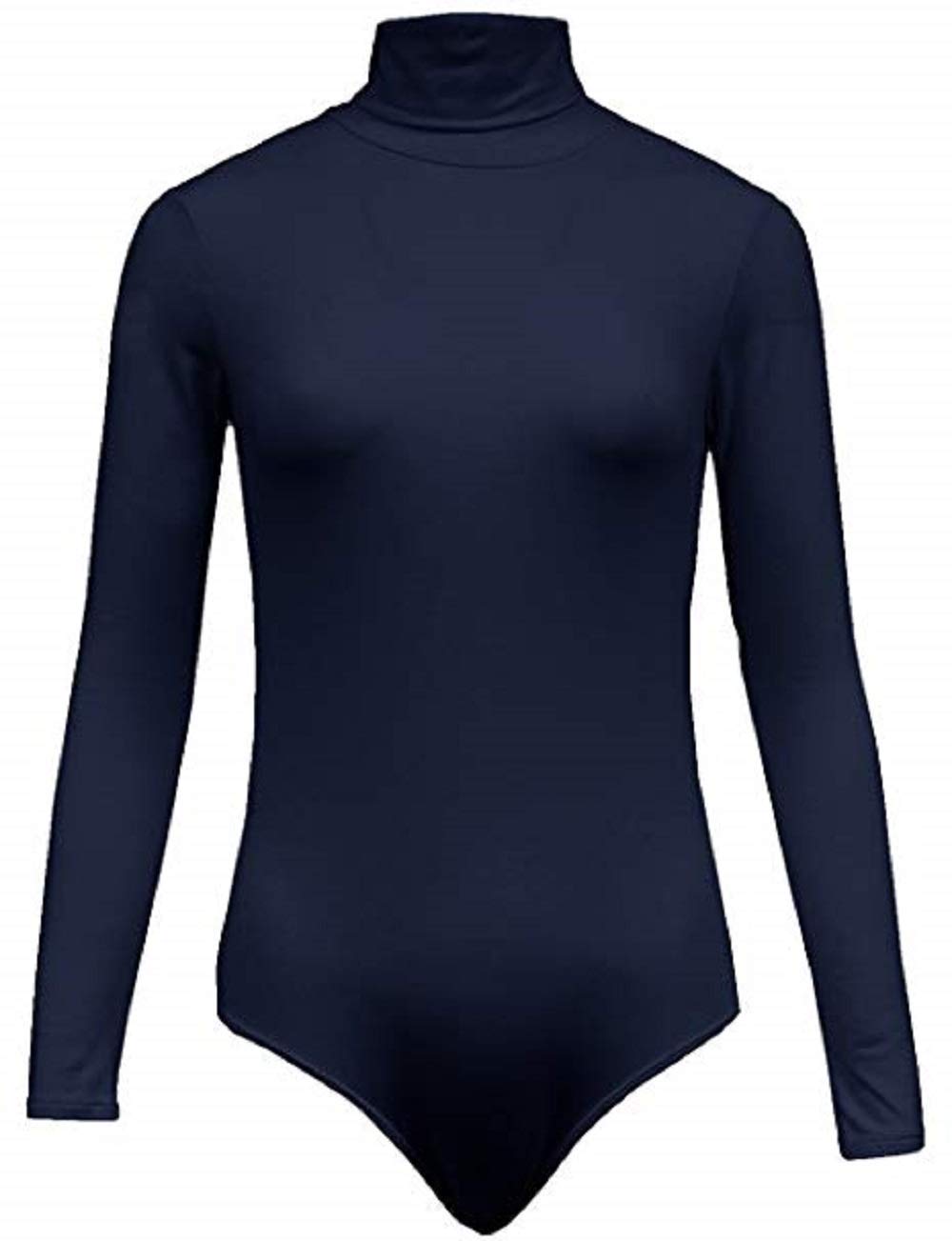 Elegance1234 Women's Navy Turtleneck Long Sleeve Cotton Leotard/Bodysuits (Large, )