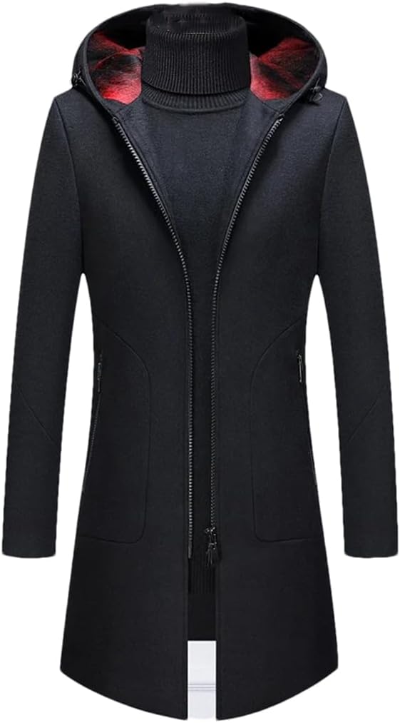 Haitpant Men's Wool Coats Spring Autumn Winter Long Hooded Woolen Jackets Trench Streetwear Overcoat Hip Hop Windbreaker
