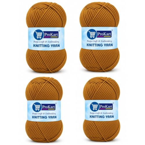 Image of ProKart Premium Woolen 4 Ply Hand Knitting Wool Yarn | Fine Weight Soft Yarn for Sweater, Scarf, Hat, Baby Clothes, Purse, Gift Bags & DIY Craft Accessories (Peanut, 100gms x 4 Pack) - PRO52