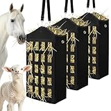 Zcargel 3 Pcs Hay Bags for Horses,Two-Sided Large Slow Feed Hay Bags for Goats,Sheep,Donkey,Large Top Opening with Hook-and-Loop Seals,Easy to Hang with Adjustable Strap (Black)