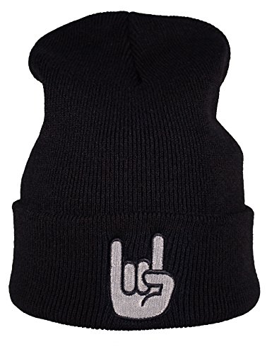 Gorro : Metalhand - Mano cornuta - Diabolo Regalo Rock Regalos Biker Gorras de Hombre y Mujer Gorros Invierno Gorra de Lana Boina niña niño Boinas Sombrero Heavy Metal Skull