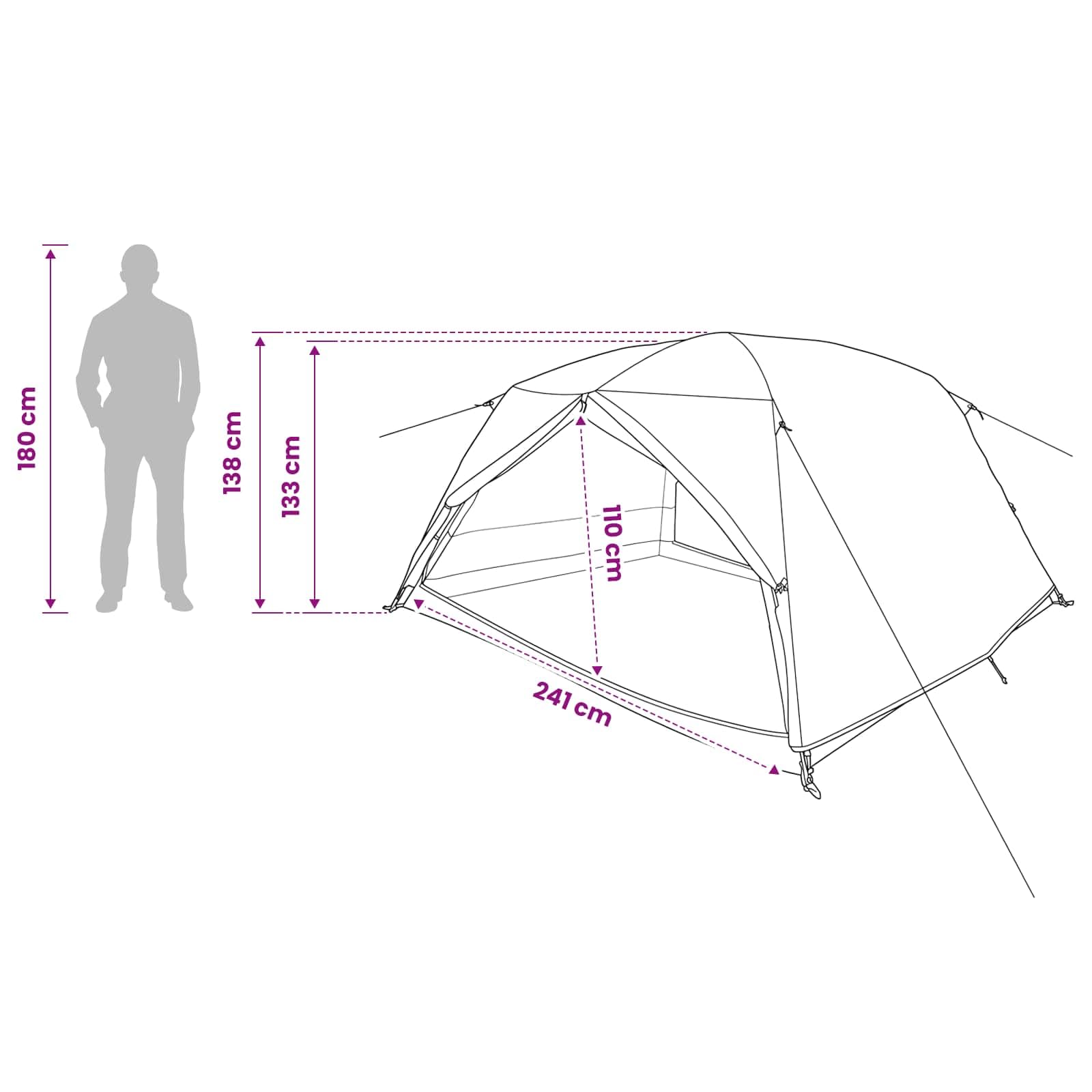 Tente de trekking pour 4 personnes - Bleu - En polyester 185T avec revêtement en polyuréthane - 280 x 239 x 138 cm - Légèrement portable - Pour camping, randonnée, trekking, festival