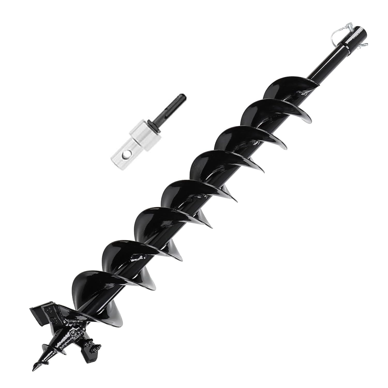 Wiertło do gleby ze sworzniem zabezpieczającym i adapterem, średnica 120 mm, długość 800 mm, dla wierteł do słupów, studni, prac wykopowych, stalowych, świder do gleby