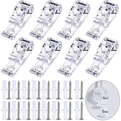 WEONE 8PCS Child Safety P-Clips, Blind Safety Clips for Cord, Clear Roller Blind Clips with 16 Screws + 16 Plastic Pillars for Vertical and Roman Roller Curtain Ball Chain Cord Control Cover