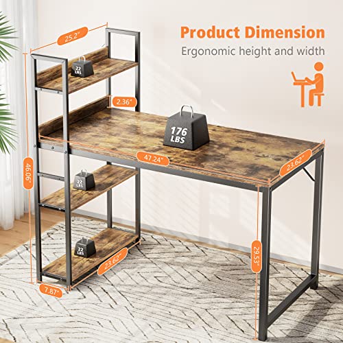 Desk Computer Desk With Shelves, Home Office Desks Table 47 Inch Pc Desk Bedroom Desk Work Desk Study Desk Wood Desk With Storage Removable Middle Shelf For Dorm, Student, Gaming #TOP7