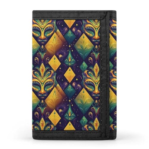 Yellow Green Masquerade Print Wallet for Men, 8 Credit Card Holder Slim Minimalist Front Pocket Small Mens Bifold Wallets