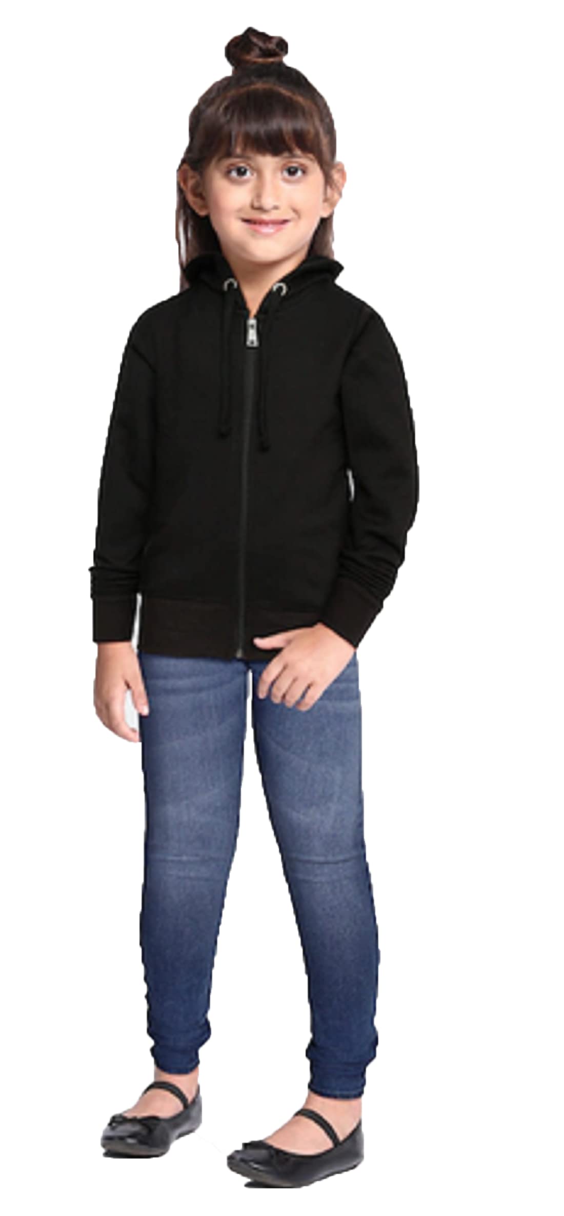 ADBUCKS Girl's Rich Cotton Full Sleeves Zipper Regular Fit Jacket With Hoodies (Plus Size Also Available) (7-8 Years, Black) 4