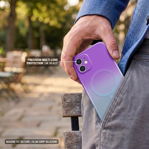 Image of amazon basics Gradient Mag-Safe Case for iPhone 11 | Soft Silicone Shockproof Cover with Camera Protection | Slim Lightweight Design | Smooth Touch & Durable - Purple & Gray