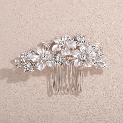 Peine para cabello con flores y strass plateado miniatura 1